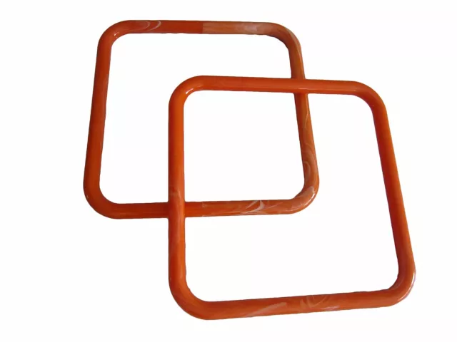 Pair of 7" Orange Marble Square Plastic Macrame Craft Handbag Purse Handles