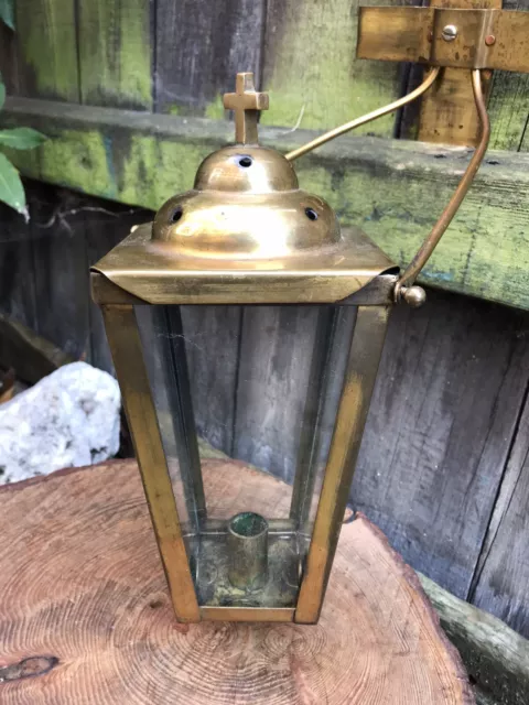 Vintage brass ETERNAL FLAME GRAVE LANTERN wall mounted crypt tomb candle holder