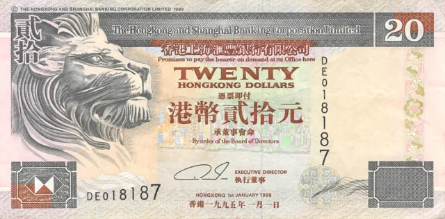 Hong Kong  $20  1.1.1995   Series DE  Circulated Banknote LAC2