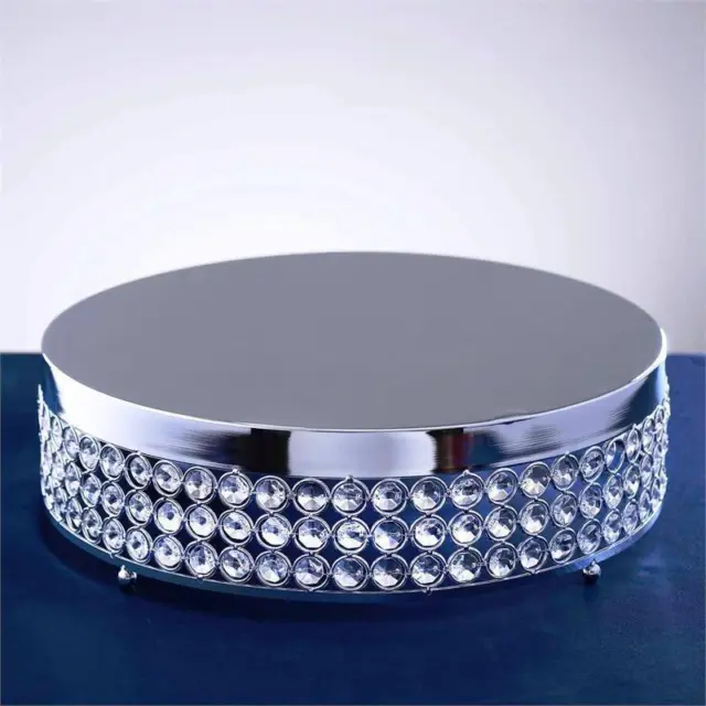 13.5" wide Silver Metal Cake Stand with Crystal Beads Wedding Birthday Events