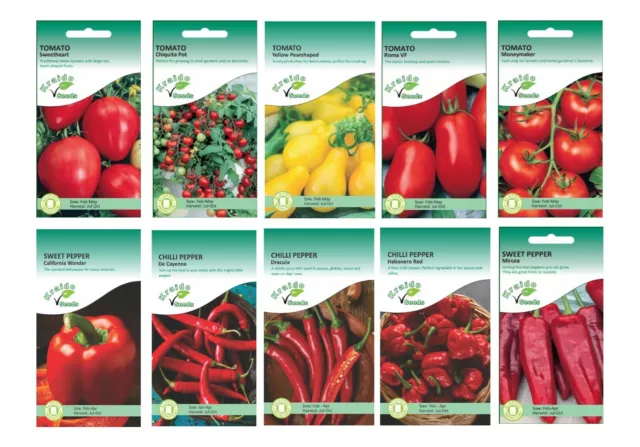 Tomato and Pepper Seeds - Moneymaker, Cayenne, Roma VF, Chillie, Habanero, Drops