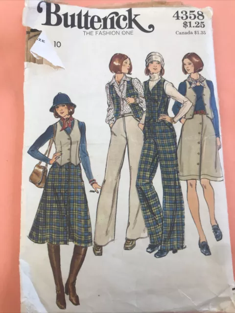 BUTTERICK #4358 - LADIES FITTED VEST - PANTS & BUTTON DOWN SKIRT PATTERN Sz 10