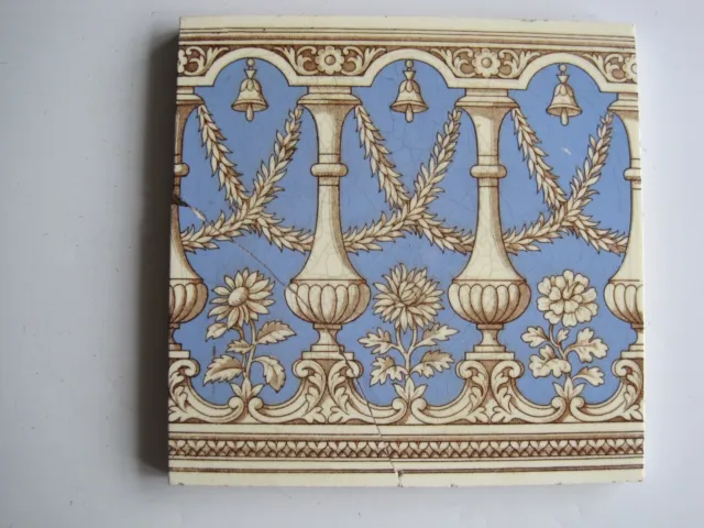 Antique Victorian Mintons Renaissance Style 6" Wall Tile - Repaired