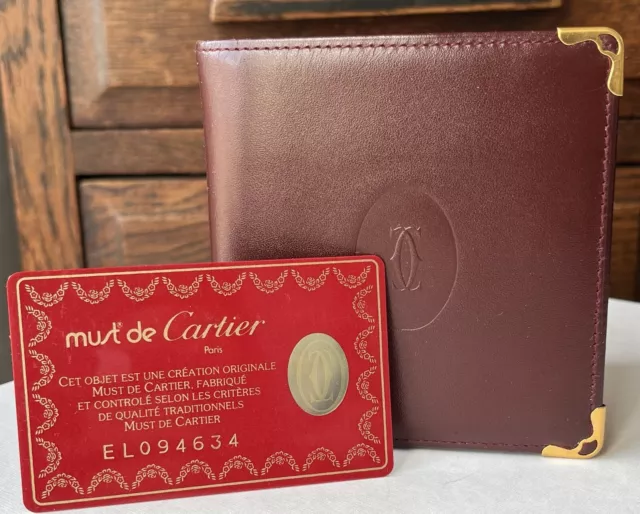 Portafoglio Cartier Must De Cartier Bordeaux Gold Coin Credit Card Vintage