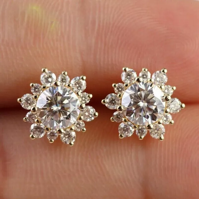 4Ct Round Cut Moissanite Gorgeous Solitaire Stud Earrings 14K Yellow Gold Plated