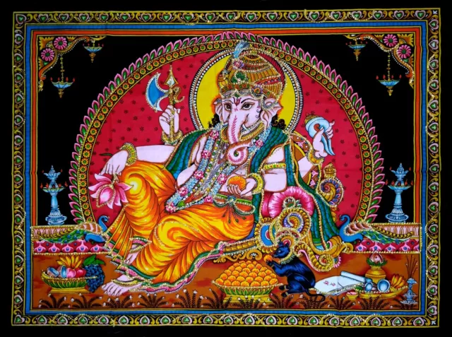 Tapestry Indian God Hindu Sequin Wall Hanging Lord Ganesha Home Decor Poster Au