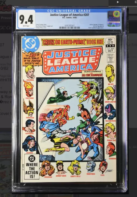 JUSTICE LEAGUE OF AMERICA #207 CGC 9.4 Perez!  "CRISIS ON EARTH PRIME"  1982