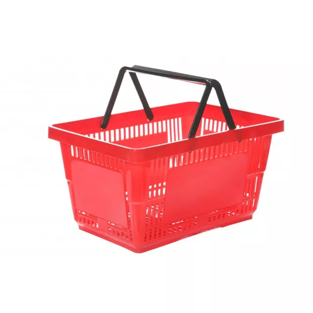 Red Hand Carry Plastic Shopping Basket Retail Supermarket 2 Handle - 27L