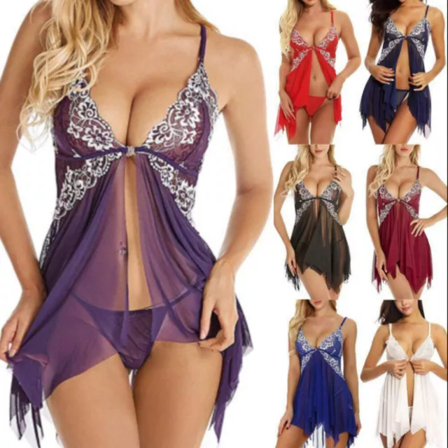 Biancheria sexy donna pizzo babydoll lingerie negligee biancheria da notte abiti da notte