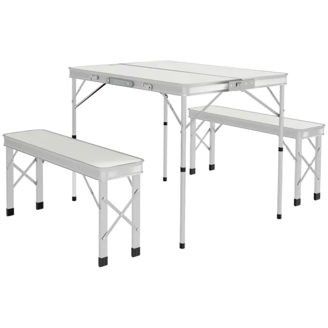 Outsunny Camping Picnic Table and 2 Benches Folding Aluminium Garden Table Set