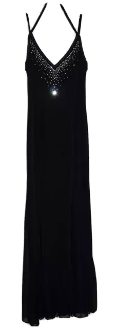 Cache Black with White Rhinestone Bodice Spaghetti Straps Maxi Dress Size XS USA
