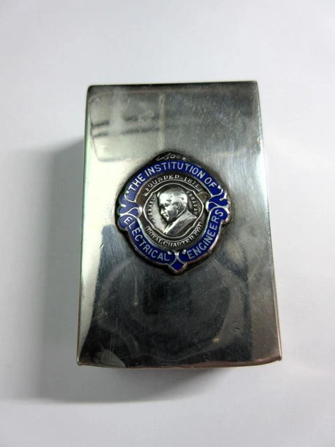 Vintage SOLID SILVER MATCH BOX HOLDER, Institution of Electrical Engineers c1924