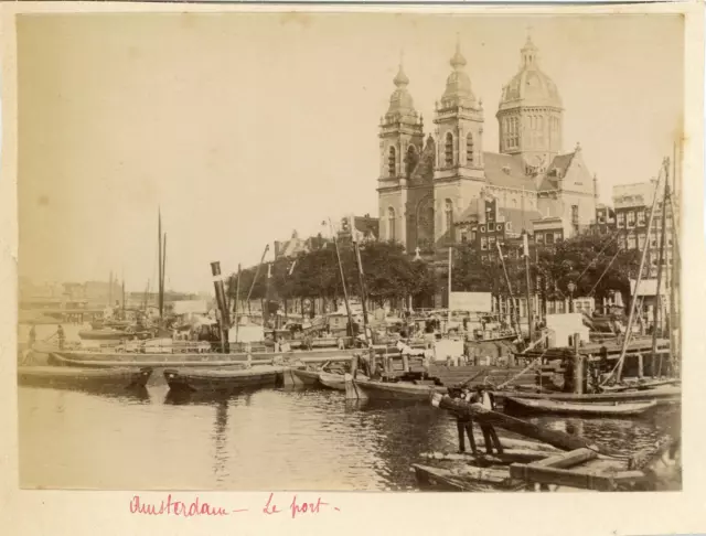 Pays Bas, Amsterdam, Le Port  Vintage albumen print. Vintage Netherlands  Tira