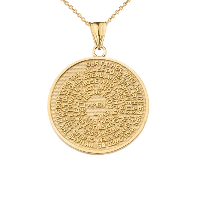 Solid 10k Yellow Gold The Lord's Prayer Medallion Pendant Necklace