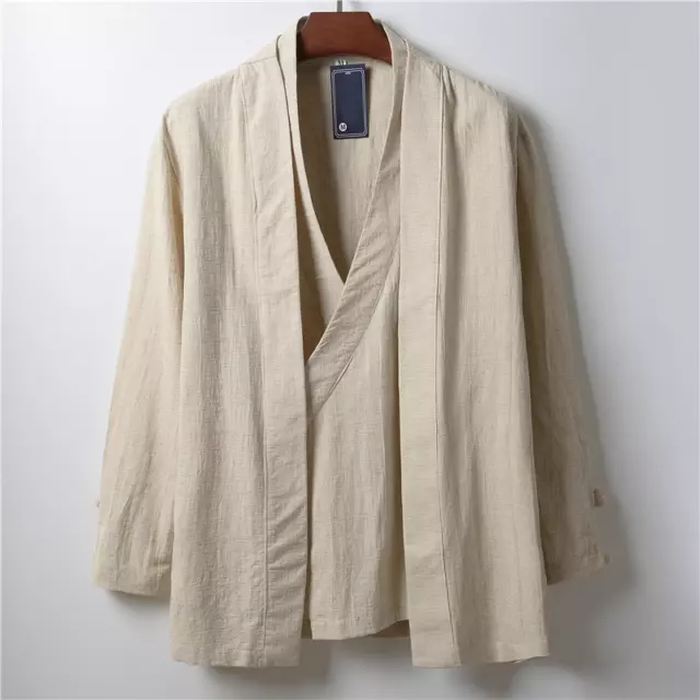 Mens Chinese Style Cardigan Cotton Linen Hanfu Kung Fu Japanese Kimono Robe Coat