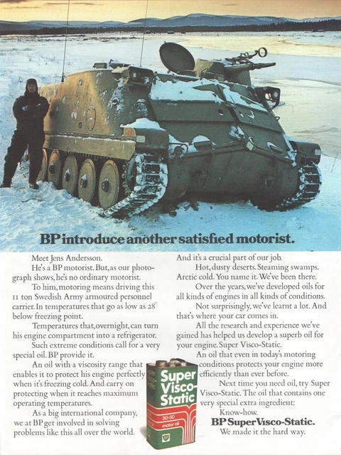 BP Super Visco-static Oil  snow tank :- Original Vintage 1975 Advert ~ POST FREE