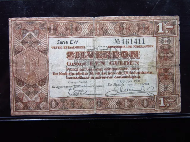 NETHERLANDS 1 Gulden 1938 P61 Zilverbon Dutch Nederlandsche Bank Money h71411