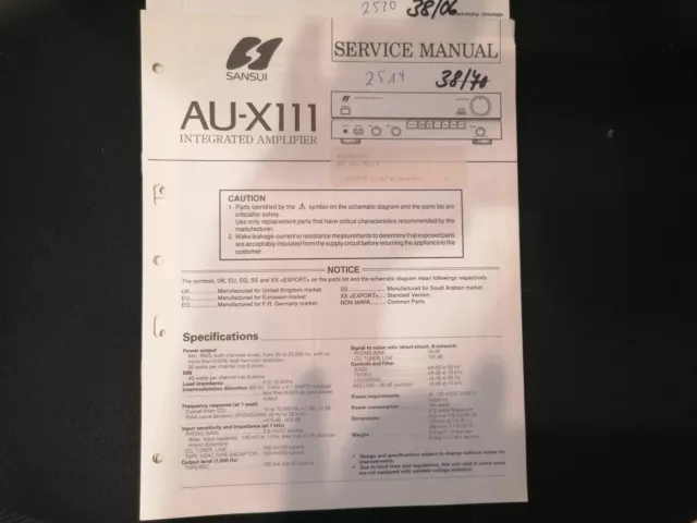 Original Service Manual Schaltplan Sansui AU-X111