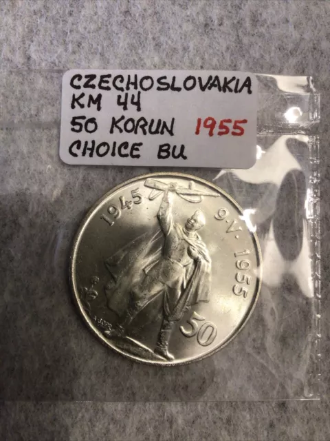 Czechoslovakia 1955 50 Korun Silver Coin Gem Bu Uncirculated End Of Ww2
