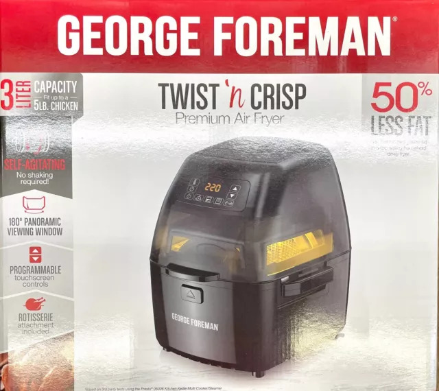  George Foreman GHFD6800B Twist 'N Crisp Air Fryer, with  Rotisserie, 3L Capacity, Black : Home & Kitchen