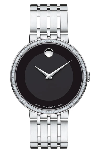 Nuovo Orologio da uomo Movado Esperanza Lunetta Diamante quadrante nero