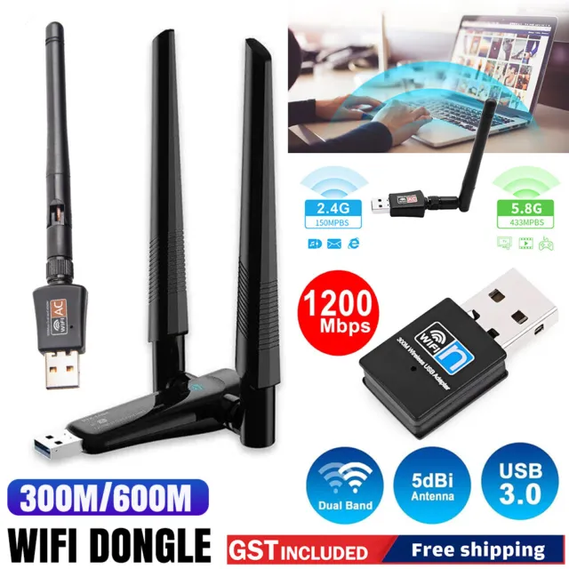 Wireless WiFi USB Adapter Dongle 5dBi Dual Band 802.11AC 1200MBPS 600MBPS 300MBP
