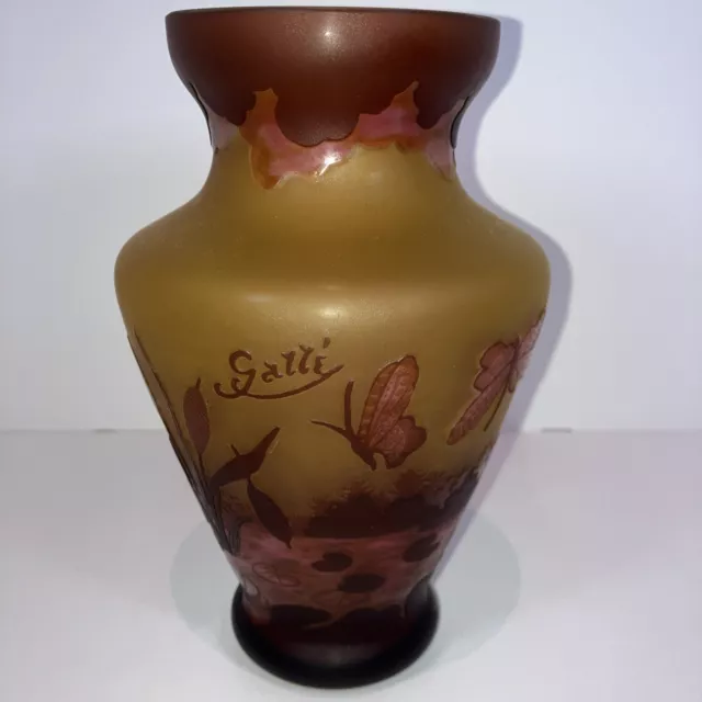Blown Art Glass Original Emile Galle Large vase Butterflies 8 in. x 5 in.