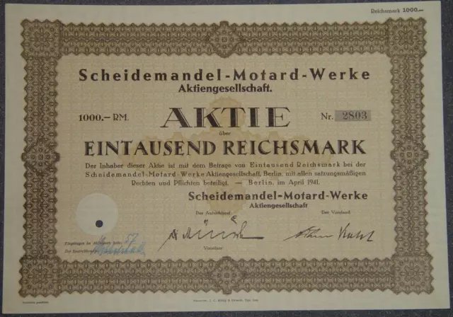 Scheidemandel-Motard-Werke Aktiengesellschaft 04.1941 1000 RM