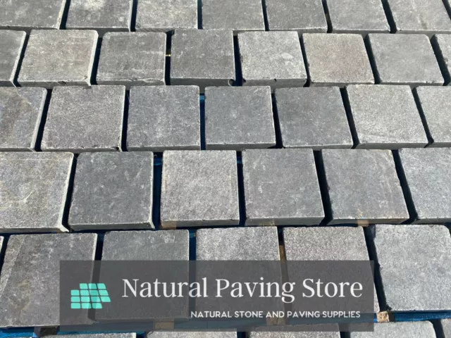 Black Limestone Cobble setts patio paving | 100x100x40mm | Sawn Edge