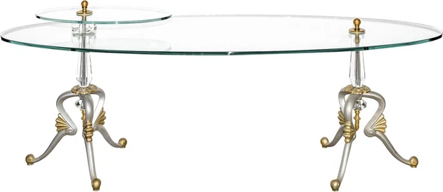 Coffee Table Cocktail DIJON Oval Champagne Solid Brass Glass Cast Iron Handmade