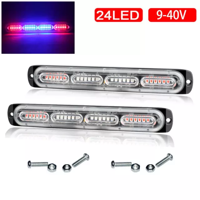 2x Bernstein/Weiß/Blau/Rot 24-LED 72W Auto LKW Alarm Blitz Strobe Lichtleiste