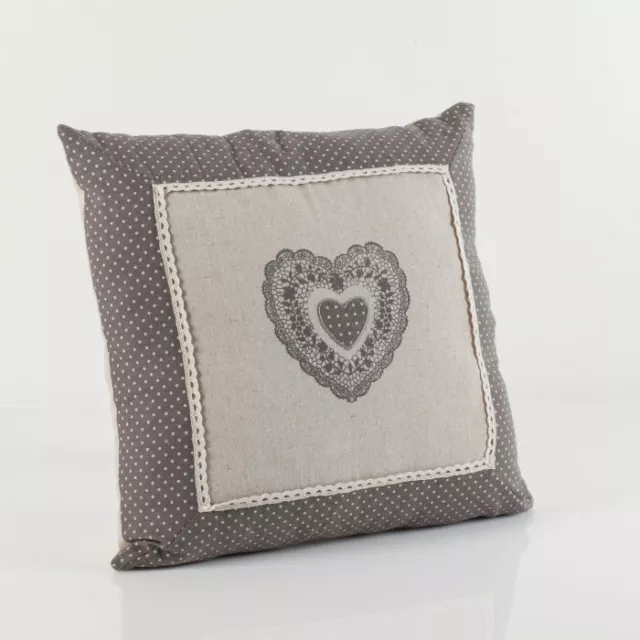 Cuscino Quadrato In Lino E Cotone Col. Ecru/Grigio Cm 40X40 Pillow Arredo Casa