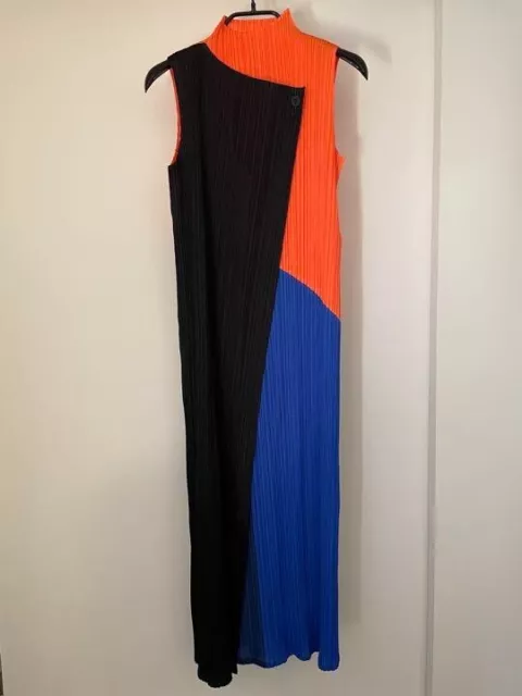 PLEATS PLEASE ISSEY MIYAKE Dress Bicolor Navy Long Dress Maxi Size 2/M New Tagge