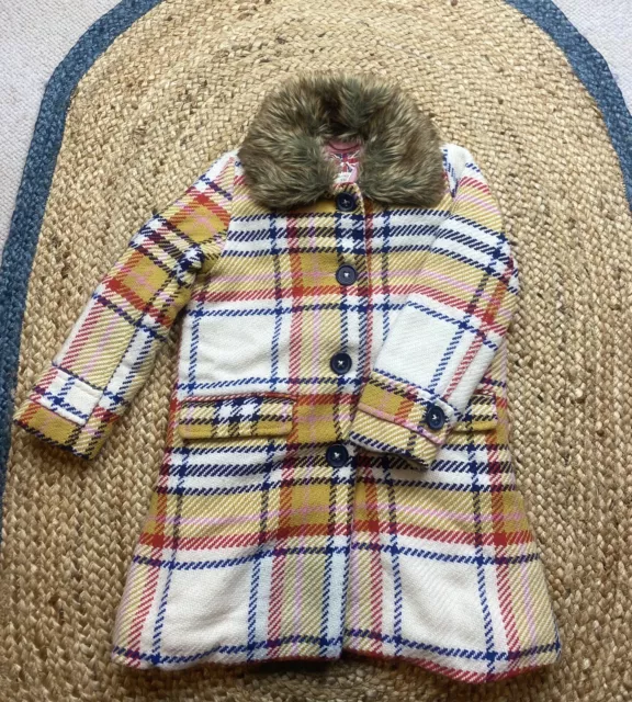 Mini Boden Girls 4-5 Yrs Heritage Coat Honeycomb Check Removable Faux Fur Collar