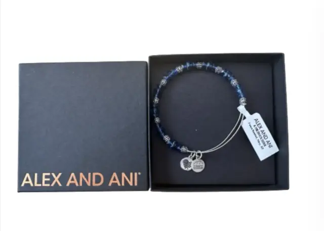 Alex Ani Finition Argentée Paix Perlé Marine Bracelet Neuf Avec Étiquette Et Box