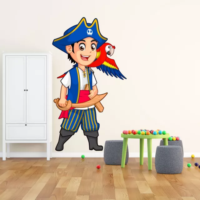 XXL Wandtattoo Pirat mit Papagei 115x207cm Zimmer Kinder Aufkleber Druck Comic