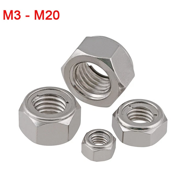 Tuerca de seguridad M3 M4 M5-M20 A2 acero inoxidable todo metal tuerca hexagonal DIN980