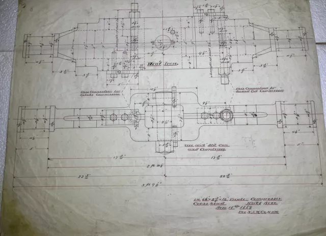Ephemera Antique Vintage Original Engineering Drawing 134 Years Old! 1889  