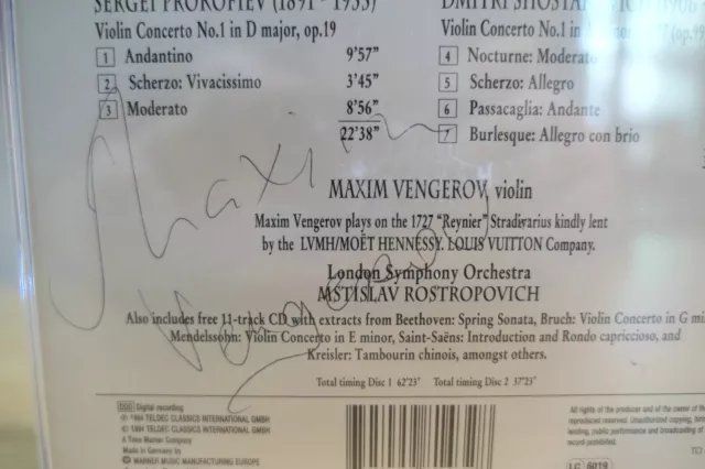 Maxim Vengerov *SIGNED* Prokofiev & Shostakovich Rostropovich Teldec CD 3
