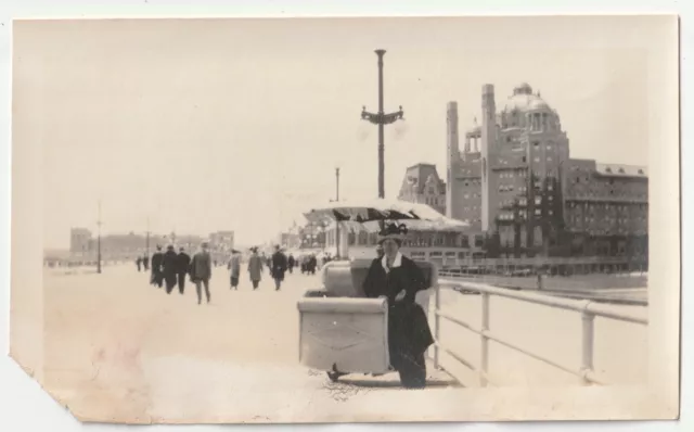 c1910s~Lady In Rolling Chair~Hotel Blenheim~Atlantic City NJ  Boardwalk~Photo