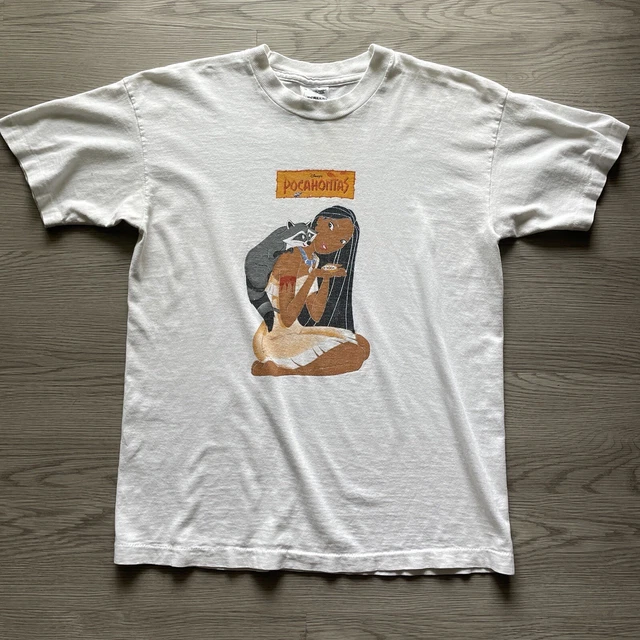 Vintage 90's Disney Pocahontas Meeko Movie Promo White Brown Tee Shirt Sz Medium
