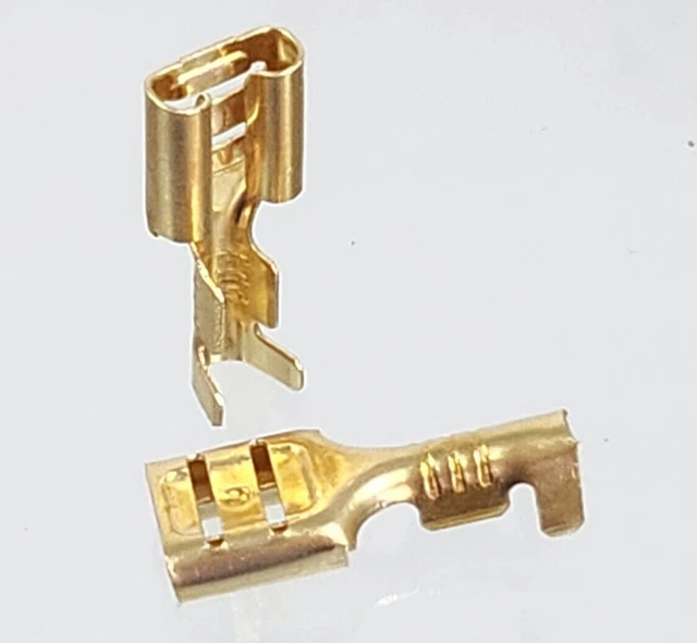 25x 6,3 Kabelschuhe Flachstecker Crimp Krimp Stecker Steckhülse unisoliert GLD e 25x 6,3 Kabelschuhe Flachstecker Crimp Krimp Stecker Steckhülse unisoliert GLD e