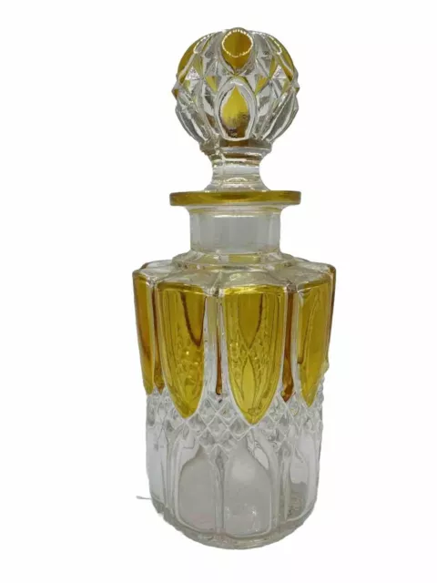 Antique Val St Lambert Belgium Amber Crystal Art Deco Glass Perfume Bottle 7.5”