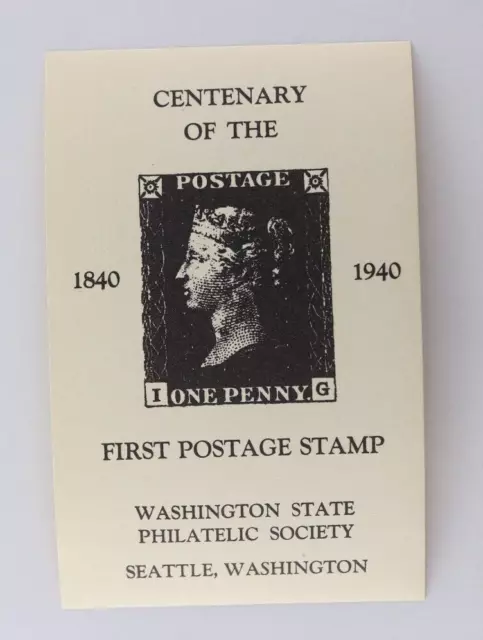 Philatelic Souvenir Label MNH Seattle, Washington First Postage Stamp 1 penny