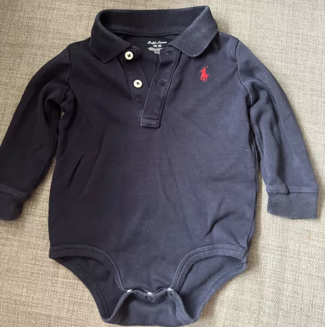 ralph lauren baby grow romper top vest all in one 9 months navy with red logo