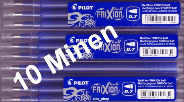 10 x PILOT Frixion Ball Tintenroller Ersatzmine blau Minen BLS-FR7 für BL-FR7