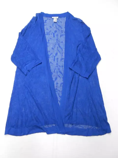 Catherines Sweater Womens Plus 1X Blue Cardigan Open Front Knit 3/4 Sleeve