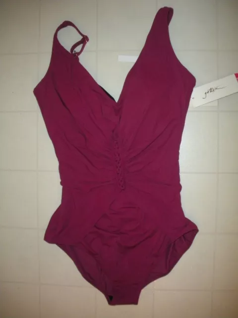 GOTTEX Cranberry Landscape 1 Pc Lace Up Style Swimsuit Sz 10 NWT