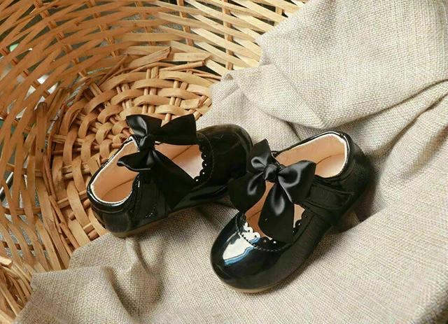 Scarpe Fiocco Spagnole Patinate Bianco Rosa Festa Matrimonio Bambina Fiore 5