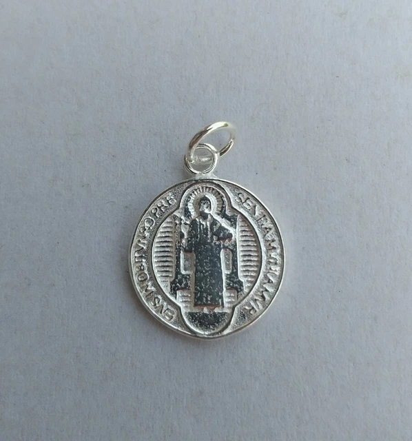 Médaille de Saint Benoît en argent massif 925 - Pendentif de protection - Diamètre : 23,6 cm, Argent sterling, Pas de gemme